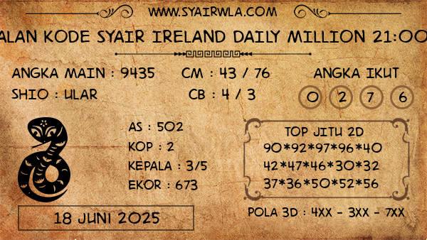 Prediksi Ireland Daily Million 21:00 WIB